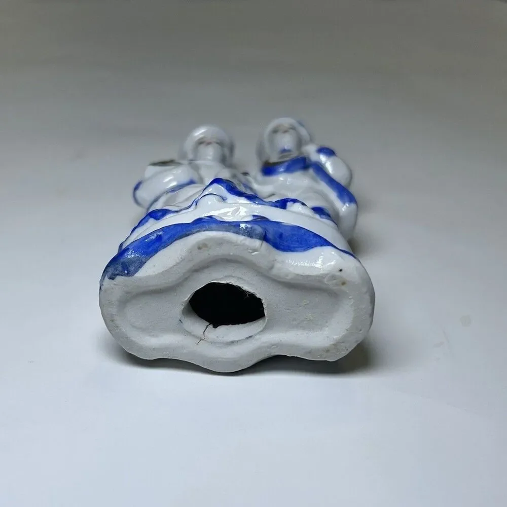 Vintage Victorian/Colonial Porcelain Couple Playing Music Figurine White/Blue